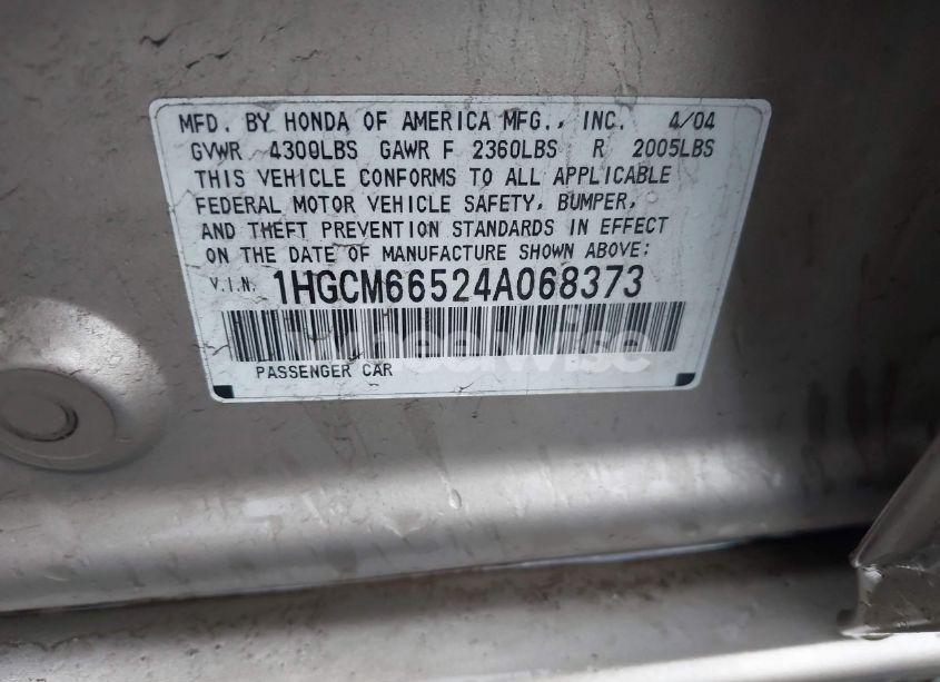 Photo 9 of 2004 Honda Accord 3.0 EX (VIN 1HGCM66524A068373)