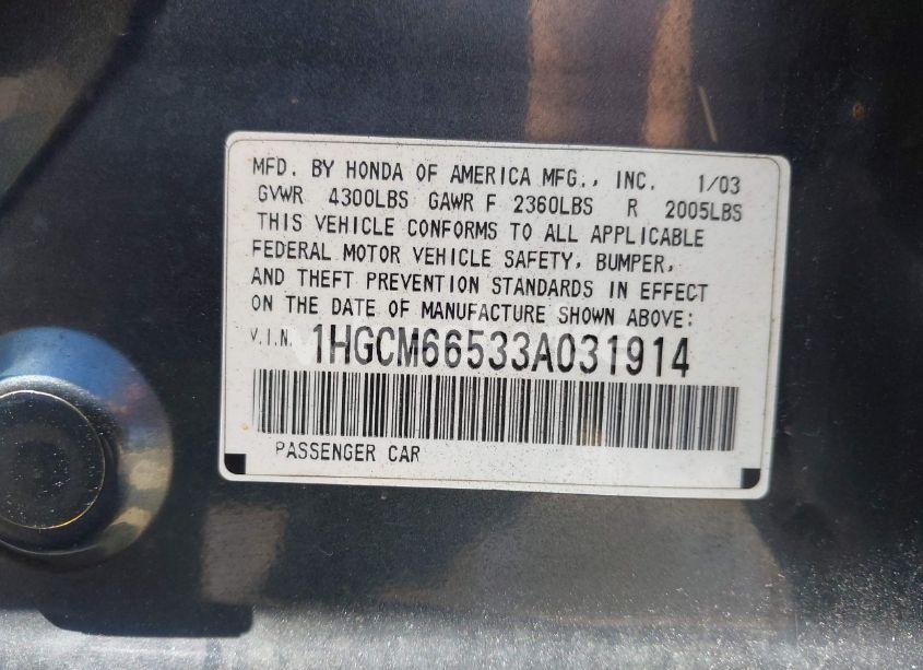 Photo 9 of 2003 Honda Accord 3.0 EX (VIN 1HGCM66533A031914)