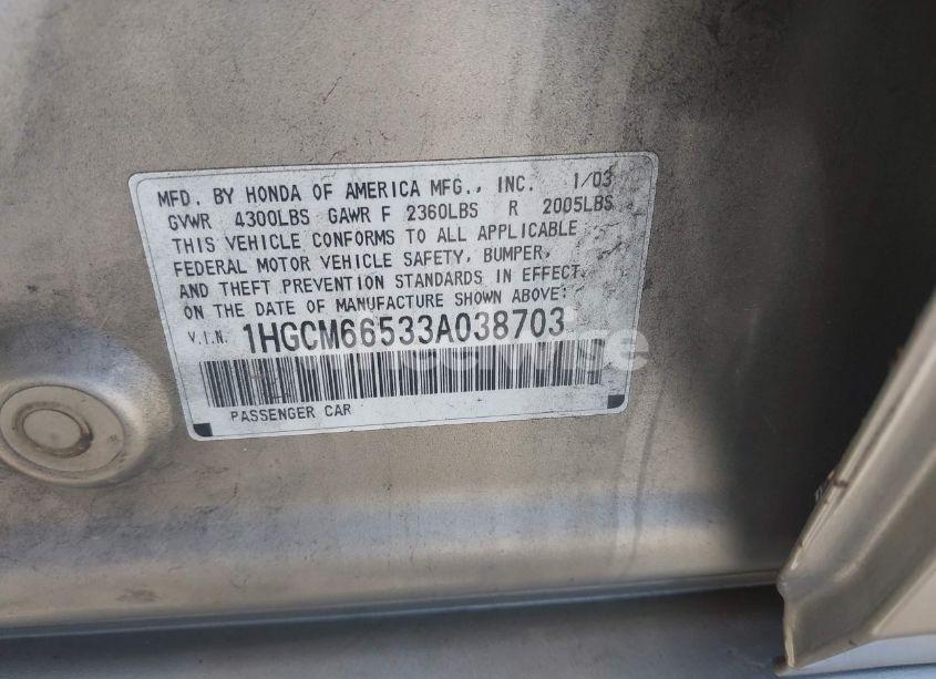 Photo 9 of 2003 Honda Accord 3.0 EX (VIN 1HGCM66533A038703)