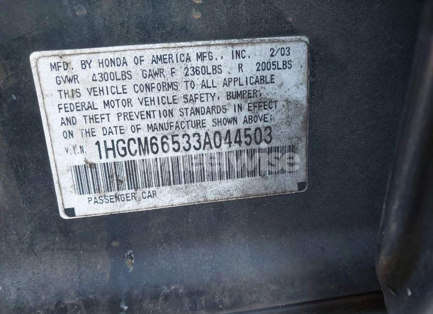 Photo 9 of 2003 Honda Accord 3.0 EX (VIN 1HGCM66533A044503)