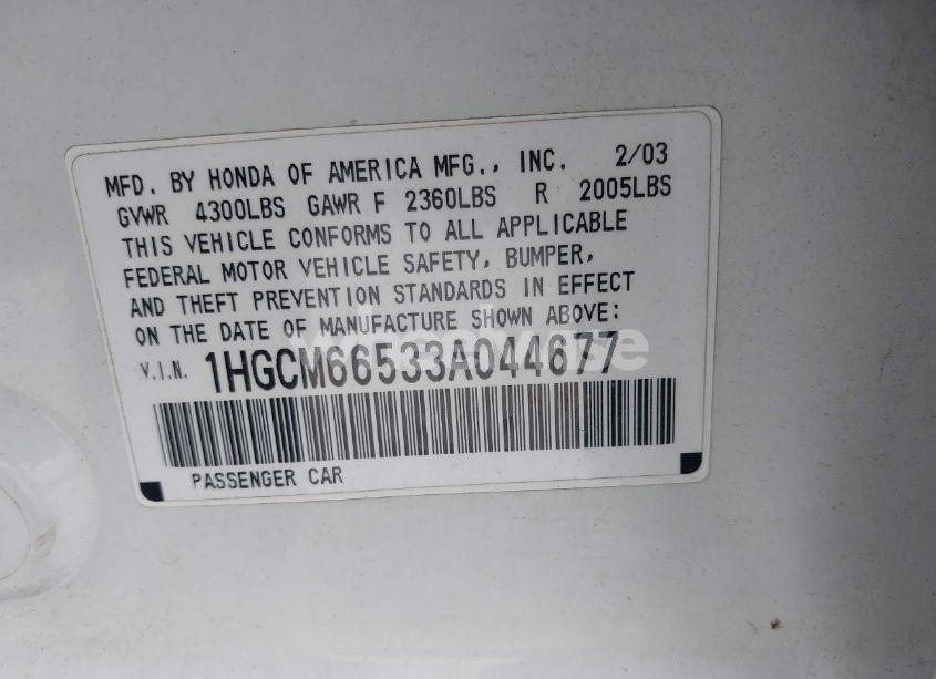 Photo 9 of 2003 Honda Accord 3.0 EX (VIN 1HGCM66533A044677)