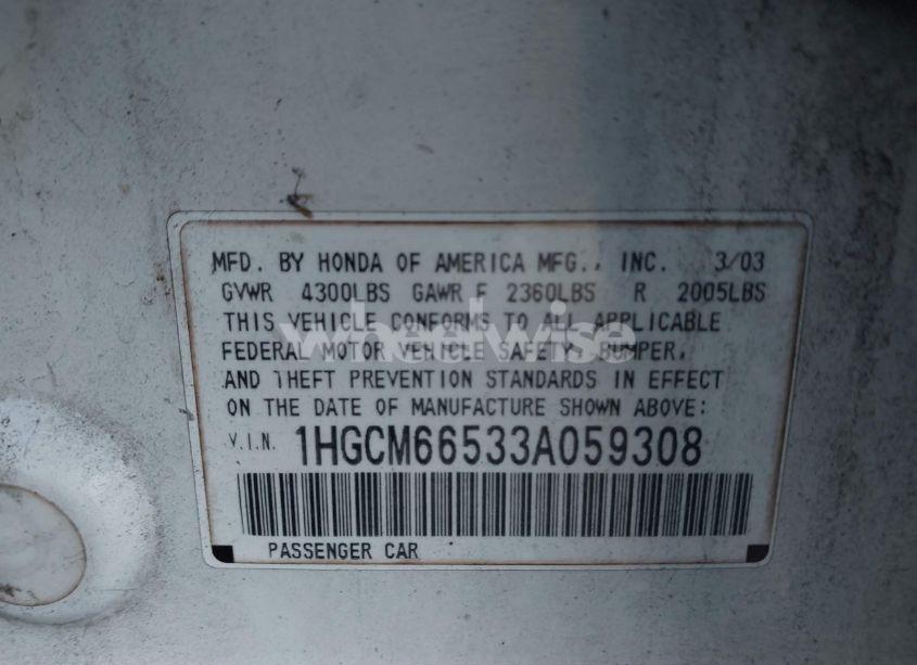 Photo 9 of 2003 Honda Accord 3.0 EX (VIN 1HGCM66533A059308)