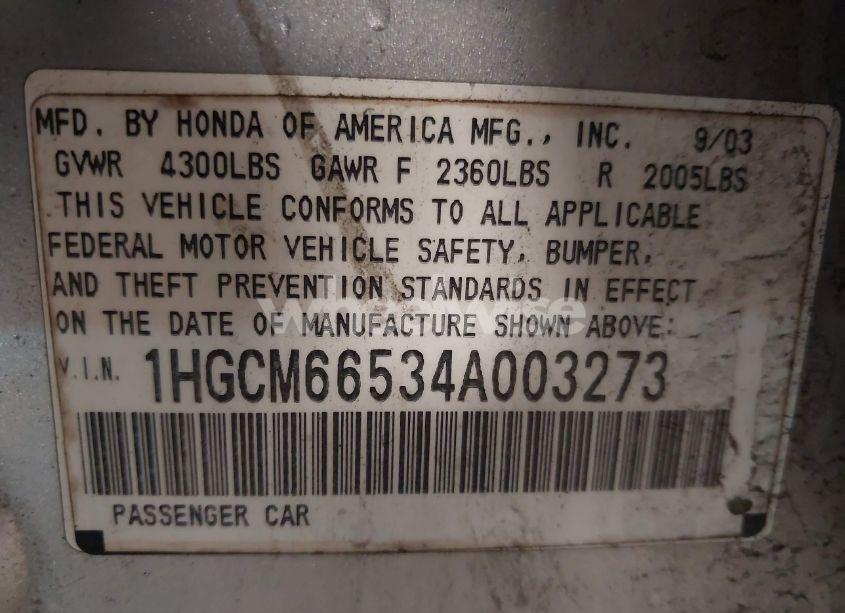 Photo 9 of 2004 Honda Accord 3.0 EX (VIN 1HGCM66534A003273)