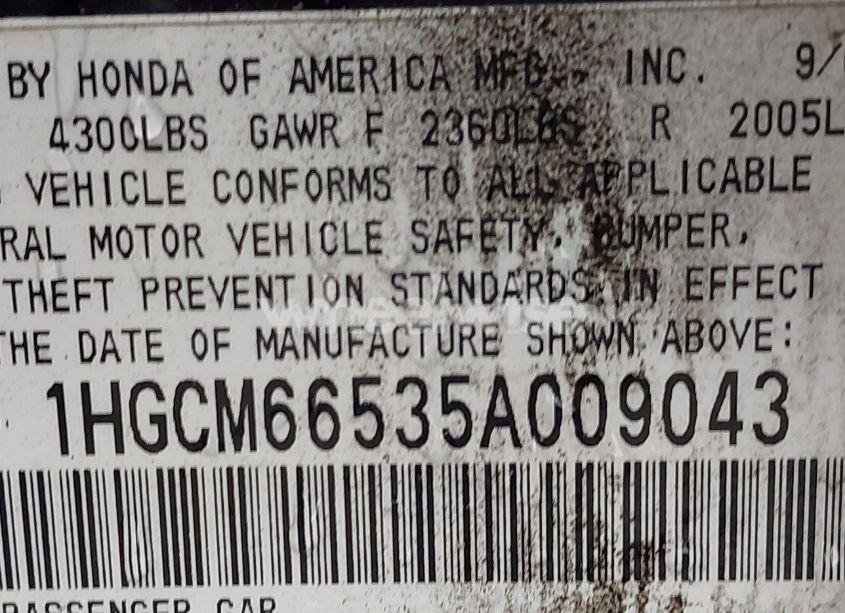 Photo 9 of 2005 Honda Accord 3.0 EX (VIN 1HGCM66535A009043)