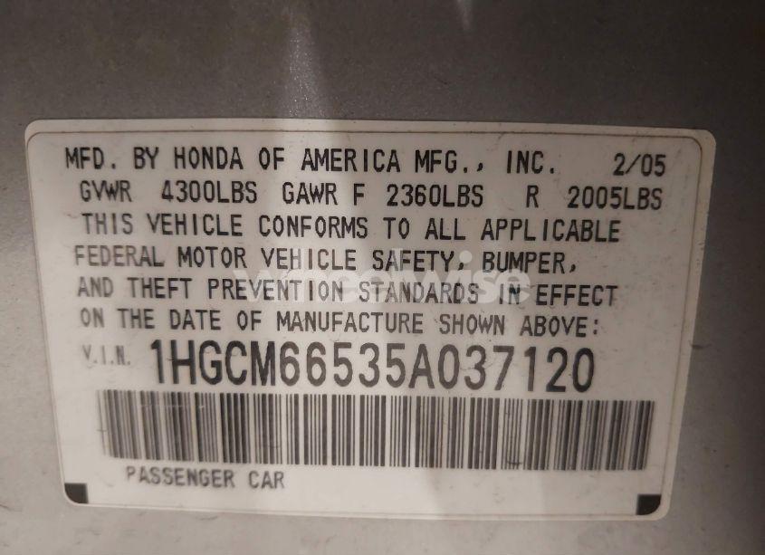 Photo 9 of 2005 Honda Accord 3.0 EX (VIN 1HGCM66535A037120)