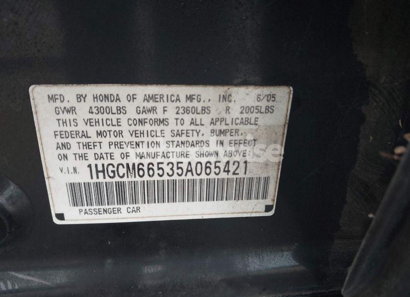 Photo 9 of 2005 Honda Accord 3.0 EX (VIN 1HGCM66535A065421)