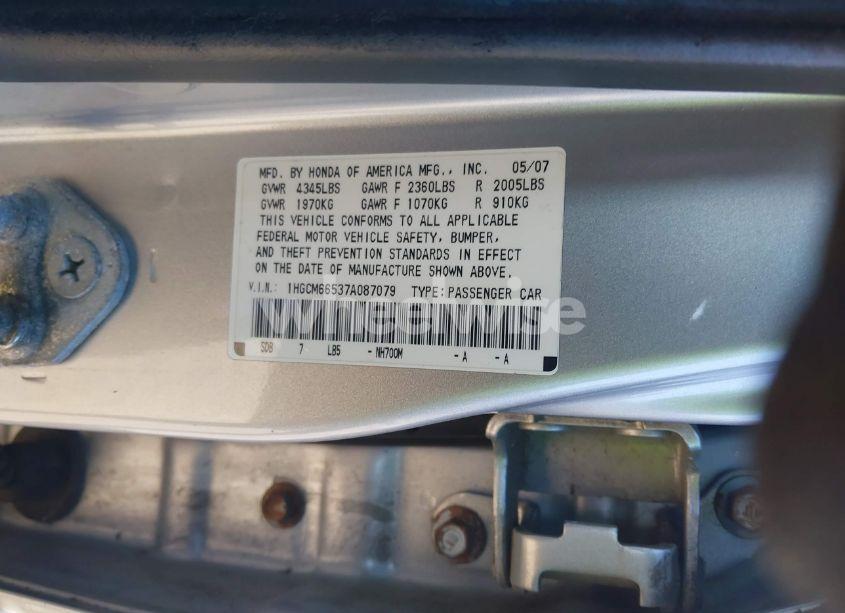 Photo 9 of 2007 Honda Accord 3.0 EX (VIN 1HGCM66537A087079)