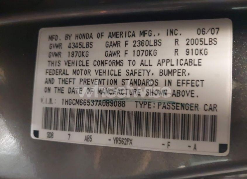 Photo 9 of 2007 Honda Accord 3.0 EX (VIN 1HGCM66537A089088)