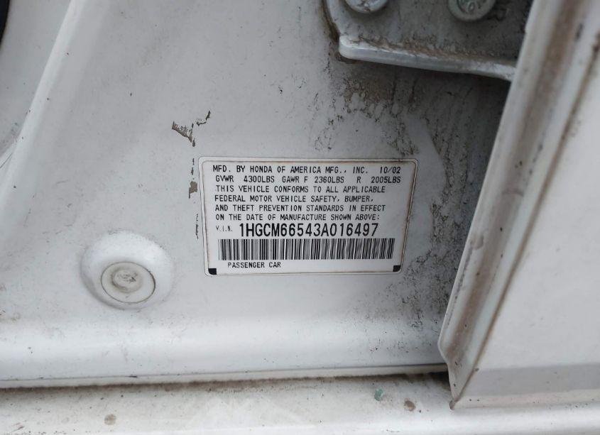 Photo 9 of 2003 Honda Accord 3.0 EX (VIN 1HGCM66543A016497)