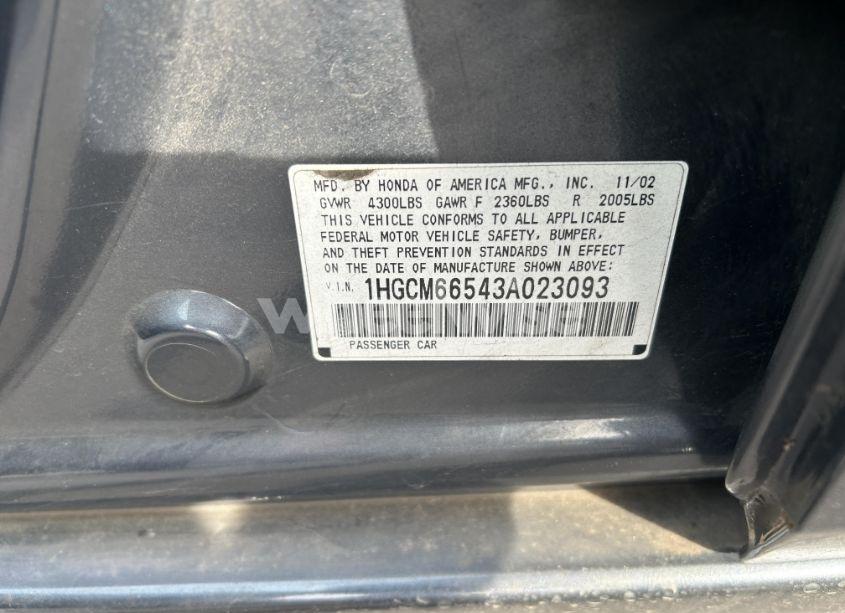 Photo 9 of 2003 Honda Accord (VIN 1HGCM66543A023093)