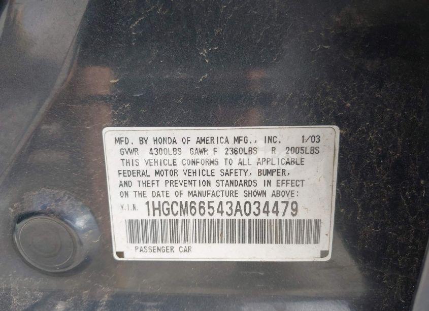 Photo 9 of 2003 Honda Accord 3.0 EX (VIN 1HGCM66543A034479)