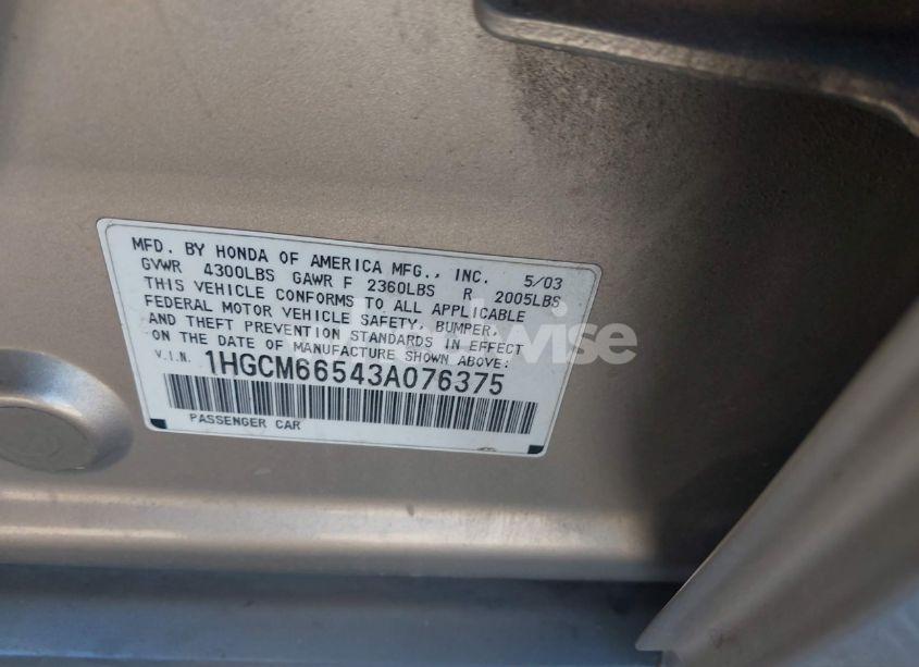 Photo 9 of 2003 Honda Accord 3.0 EX (VIN 1HGCM66543A076375)