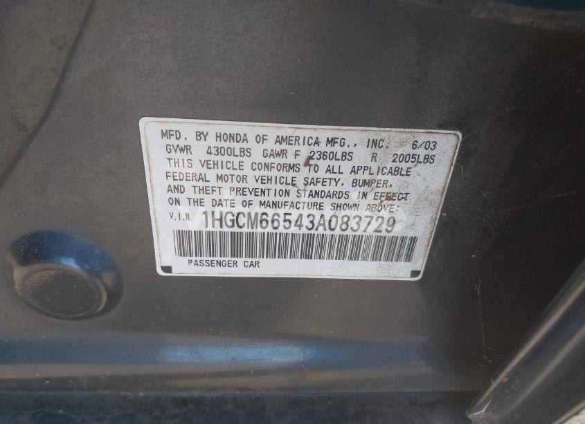 Photo 9 of 2003 Honda Accord 3.0 EX (VIN 1HGCM66543A083729)