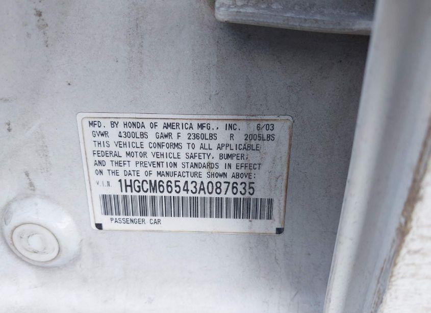 Photo 9 of 2003 Honda Accord 3.0 EX (VIN 1HGCM66543A087635)