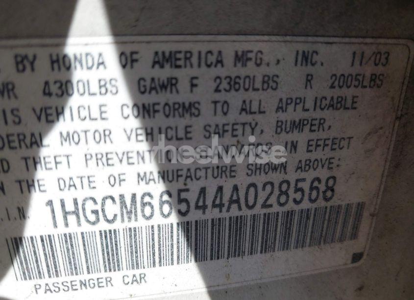 Photo 9 of 2004 Honda Accord 3.0 EX (VIN 1HGCM66544A028568)