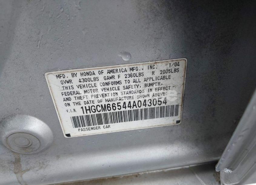 Photo 9 of 2004 Honda Accord 3.0 EX (VIN 1HGCM66544A043054)
