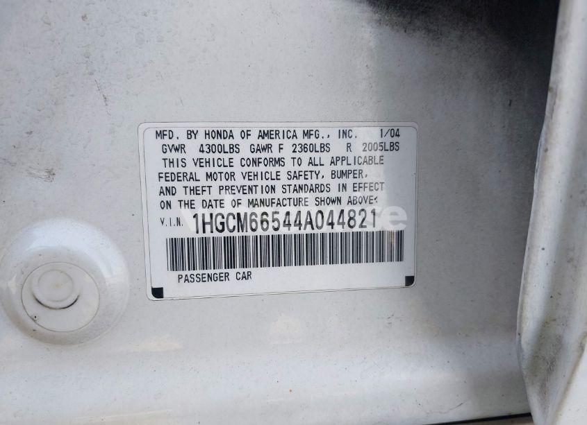 Photo 9 of 2004 Honda Accord 3.0 EX (VIN 1HGCM66544A044821)
