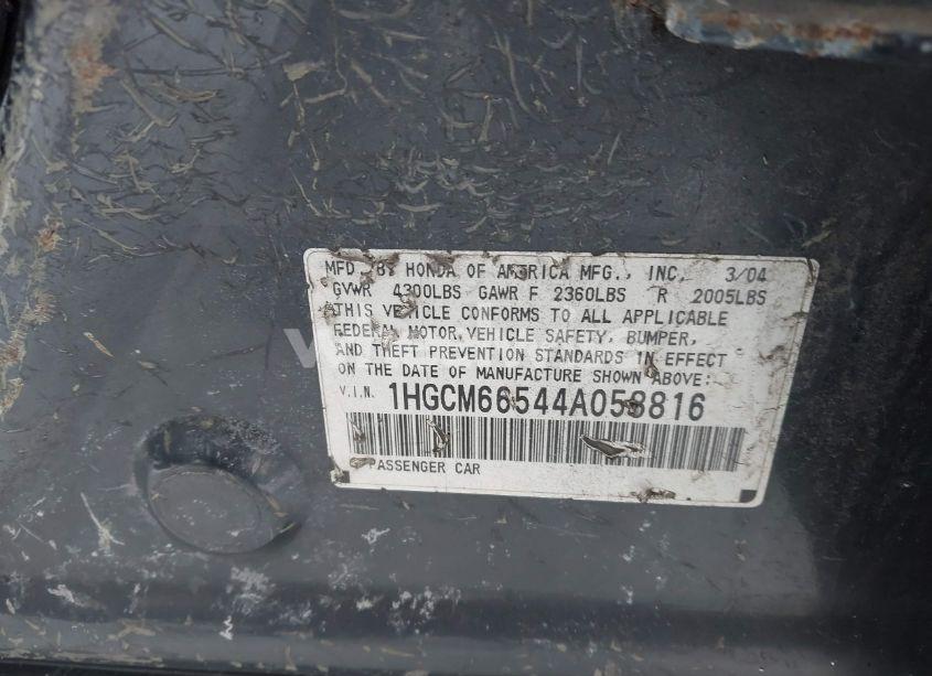 Photo 9 of 2004 Honda Accord 3.0 EX (VIN 1HGCM66544A058816)