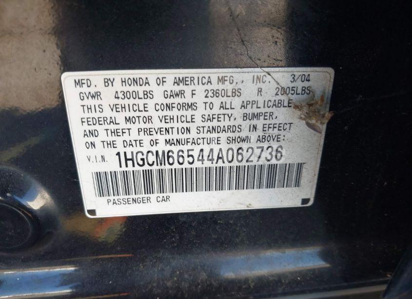 Photo 9 of 2004 Honda Accord 3.0 EX (VIN 1HGCM66544A062736)