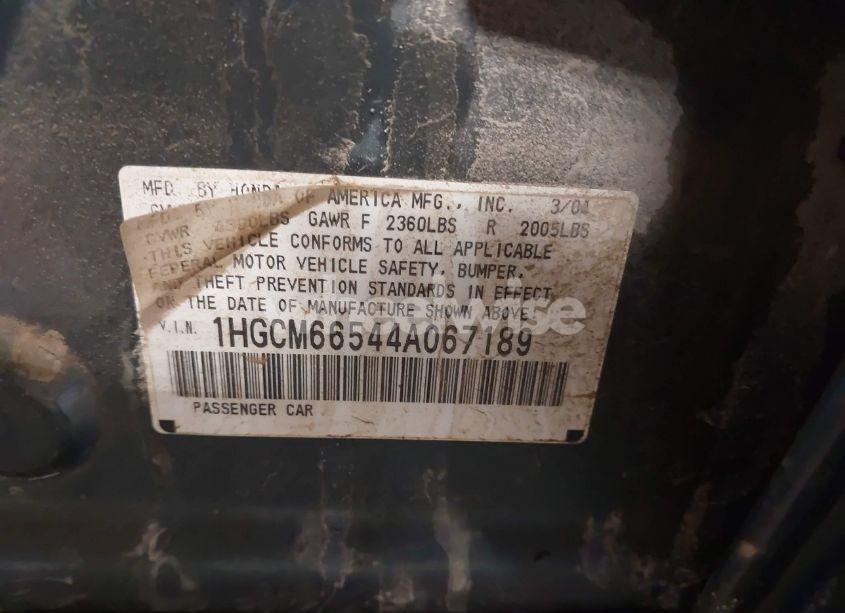 Photo 9 of 2004 Honda Accord 3.0 EX (VIN 1HGCM66544A067189)