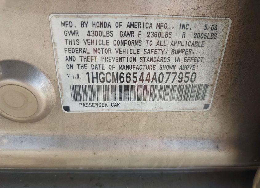 Photo 9 of 2004 Honda Accord 3.0 EX (VIN 1HGCM66544A077950)