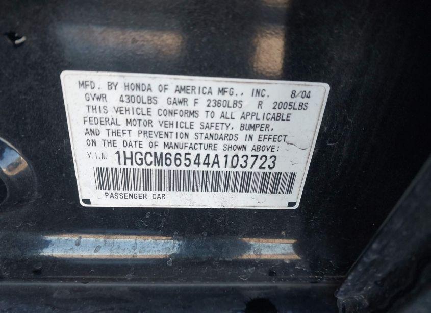 Photo 9 of 2004 Honda Accord 3.0 EX (VIN 1HGCM66544A103723)