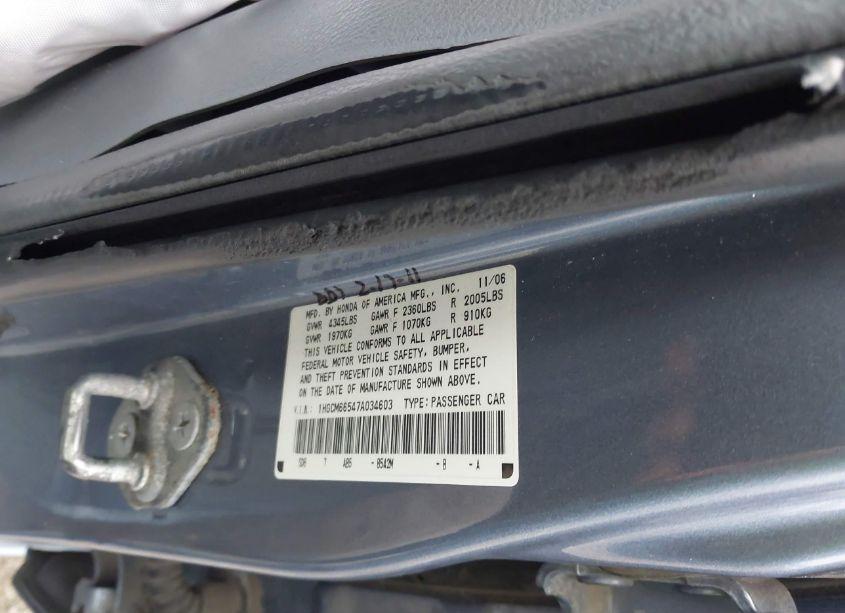 Photo 9 of 2007 Honda Accord 3.0 EX (VIN 1HGCM66547A034603)