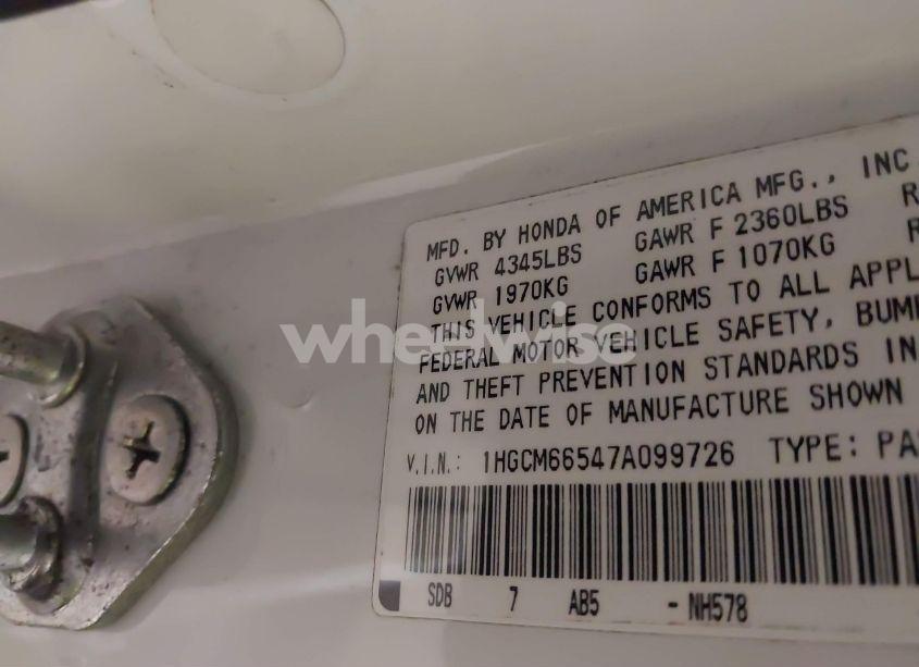 Photo 9 of 2007 Honda Accord 3.0 EX (VIN 1HGCM66547A099726)