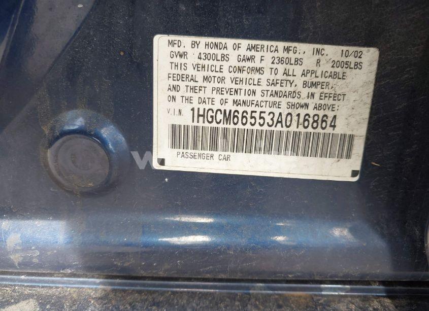 Photo 9 of 2003 Honda Accord 3.0 EX (VIN 1HGCM66553A016864)