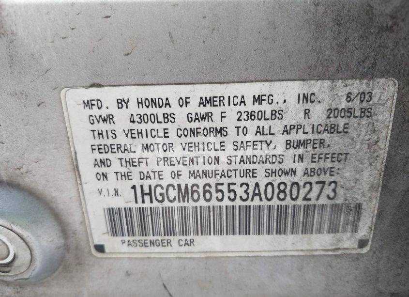 Photo 9 of 2003 Honda Accord 3.0 EX (VIN 1HGCM66553A080273)