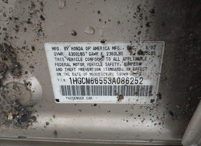 Photo 9 of 2003 Honda Accord 3.0 EX (VIN 1HGCM66553A086252)