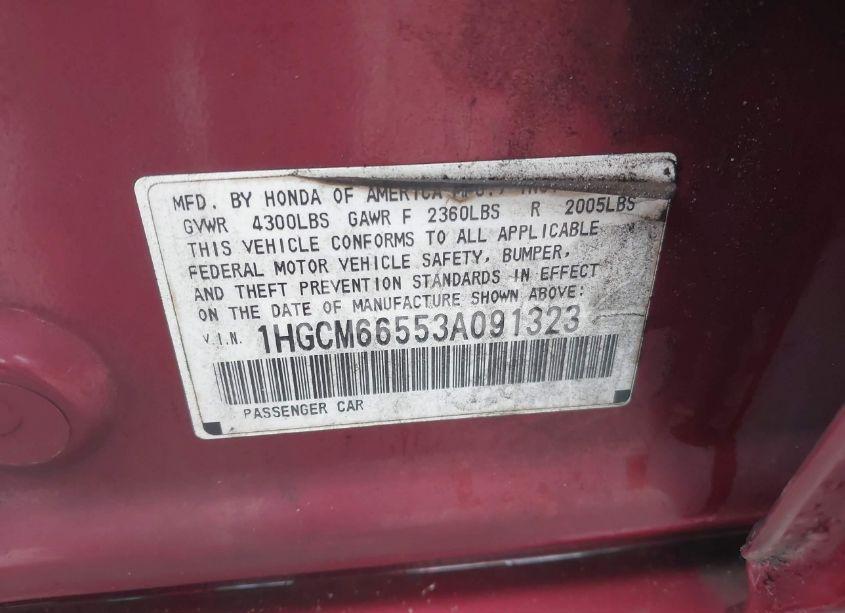 Photo 9 of 2003 Honda Accord 3.0 EX (VIN 1HGCM66553A091323)