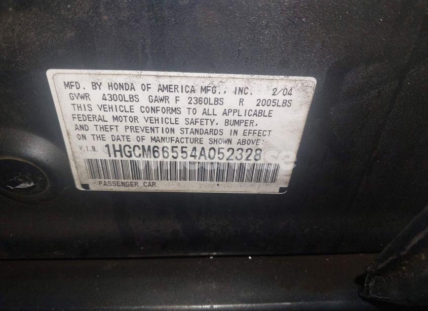 Photo 9 of 2004 Honda Accord 3.0 EX (VIN 1HGCM66554A052328)
