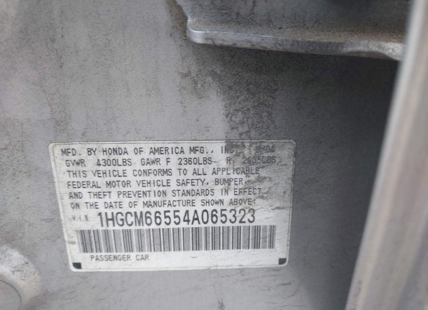 Photo 9 of 2004 Honda Accord 3.0 EX (VIN 1HGCM66554A065323)