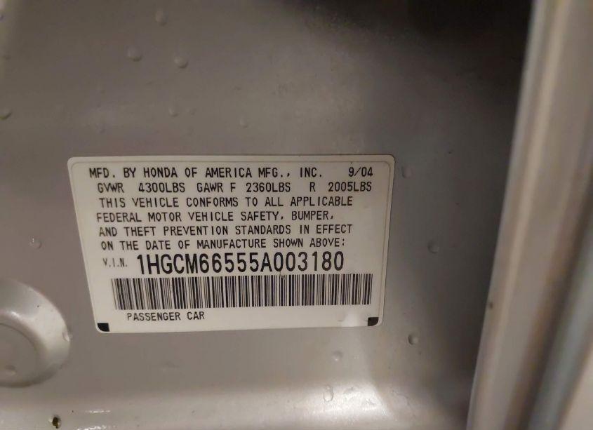 Photo 9 of 2005 Honda Accord 3.0 EX (VIN 1HGCM66555A003180)