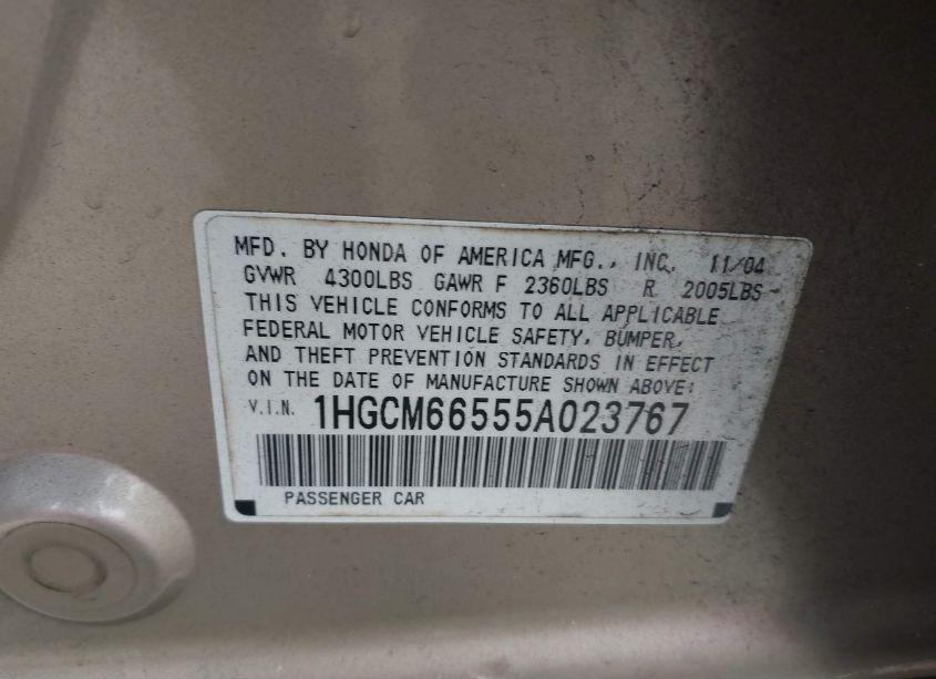 Photo 9 of 2005 Honda Accord 3.0 EX (VIN 1HGCM66555A023767)