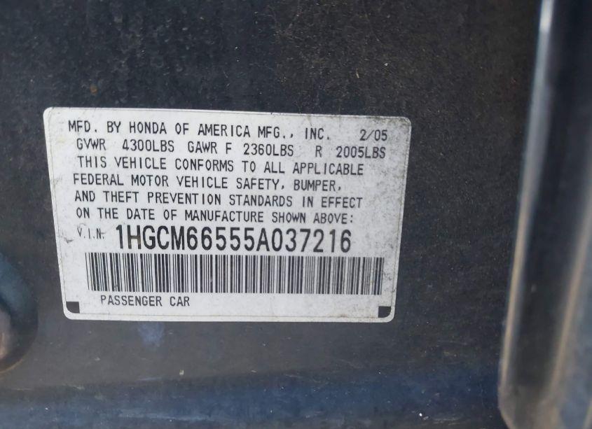 Photo 9 of 2005 Honda Accord 3.0 EX (VIN 1HGCM66555A037216)
