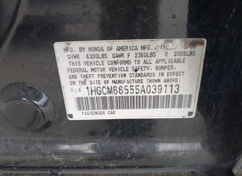 Photo 9 of 2005 Honda Accord 3.0 EX (VIN 1HGCM66555A039113)