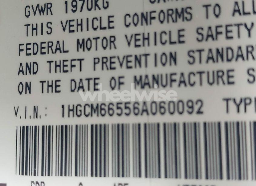 Photo 9 of 2006 Honda Accord 3.0 EX (VIN 1HGCM66556A060092)