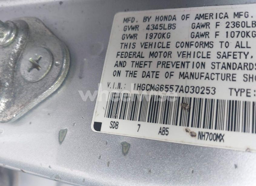 Photo 9 of 2007 Honda Accord 3.0 EX (VIN 1HGCM66557A030253)