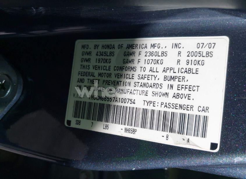 Photo 9 of 2007 Honda Accord 3.0 EX (VIN 1HGCM66557A100754)