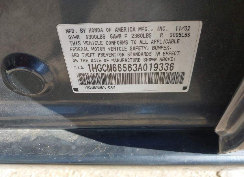 Photo 9 of 2003 Honda Accord 3.0 EX (VIN 1HGCM66563A019336)