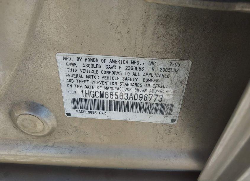 Photo 4 of 2003 Honda Accord 3.0 EX (VIN 1HGCM66563A096773)