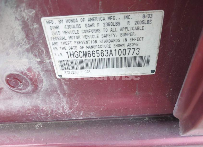 Photo 9 of 2003 Honda Accord 3.0 EX (VIN 1HGCM66563A100773)