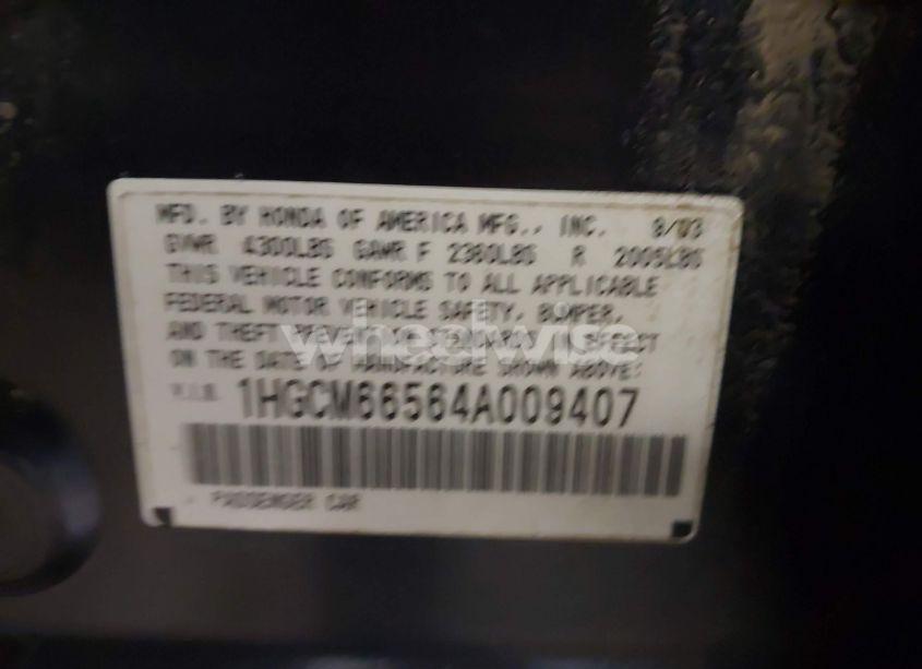 Photo 9 of 2004 Honda Accord 3.0 EX (VIN 1HGCM66564A009407)