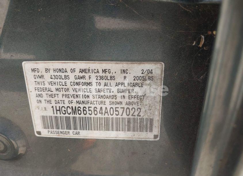 Photo 9 of 2004 Honda Accord 3.0 EX (VIN 1HGCM66564A057022)