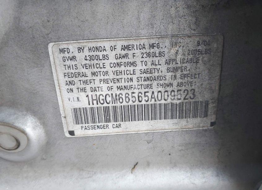 Photo 9 of 2005 Honda Accord 3.0 EX (VIN 1HGCM66565A009523)