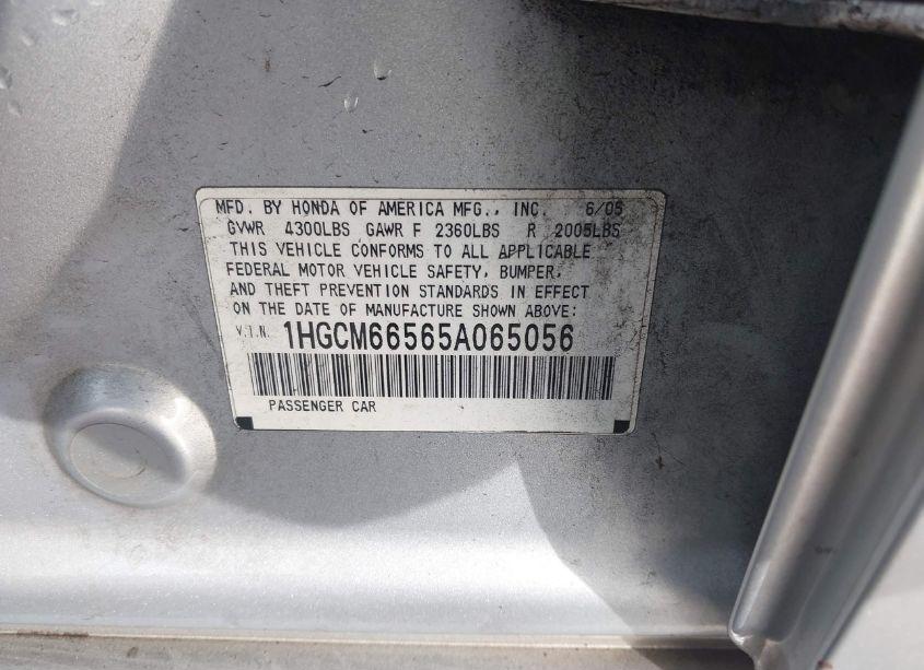Photo 9 of 2005 Honda Accord 3.0 EX (VIN 1HGCM66565A065056)
