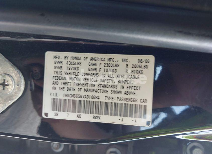 Photo 9 of 2007 Honda Accord 3.0 EX (VIN 1HGCM66567A010884)