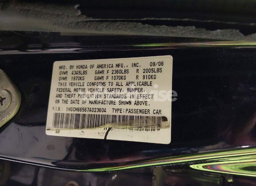 Photo 9 of 2007 Honda Accord 3.0 EX (VIN 1HGCM66567A023604)